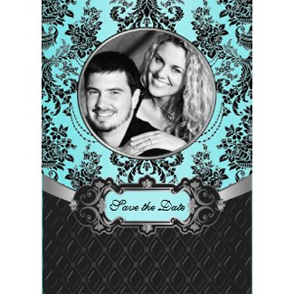 Damask Blue Photo Save the Date Cards invitation